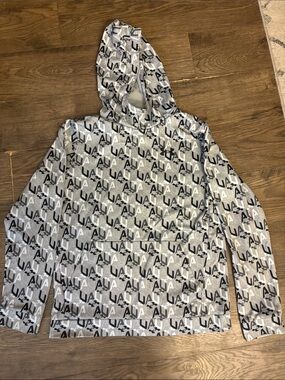 UA All-Over Logo Hoodie in Gray and Black Youth XL